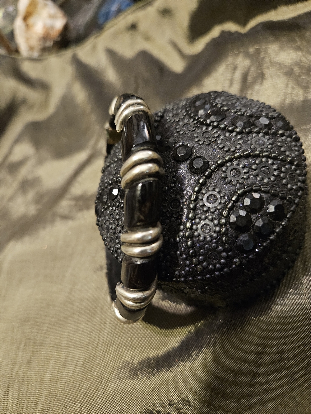 Black and Silver Tone Bangle Bracelet. Hand Made - Picture 3 of 5